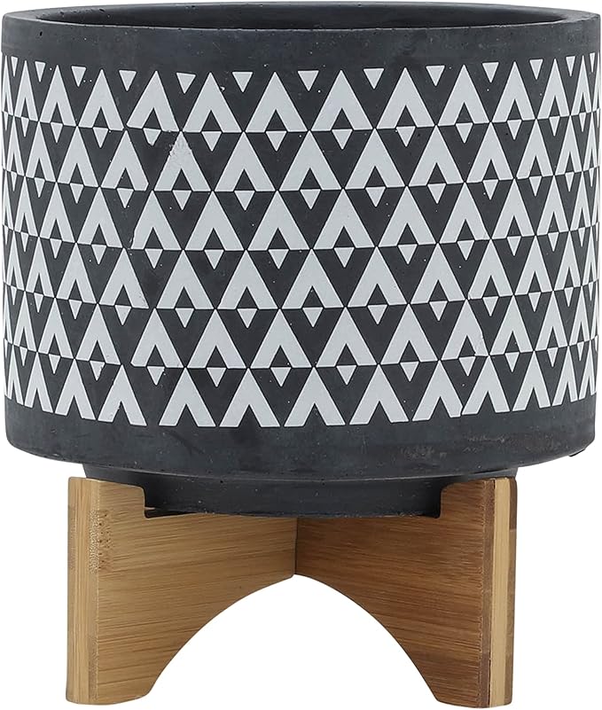 Ceramic 8 Planter ON Wooden Stand Gray