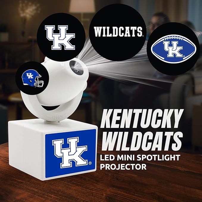 Sporticulture NCAA American Football Kentucky (UK) - Adjustable Led Mini Spotlight Projector with 6 Team Logo Designs - Portable &amp Rechargeable Spotlight - Battery-Operated - 4.375” x 3.125”