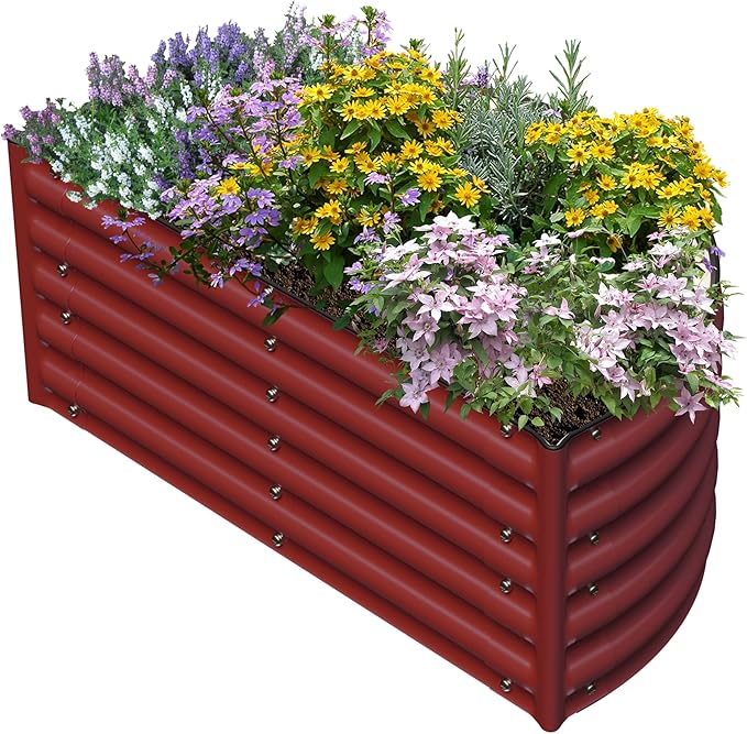 Olle Outdoor Metal Raised Garden Bed 17 Tall Large Bottomless Galvanized Raised Bed for Growing VegetablesSucculentsFlowers Planter Boxes Outdoor 47*27 Red