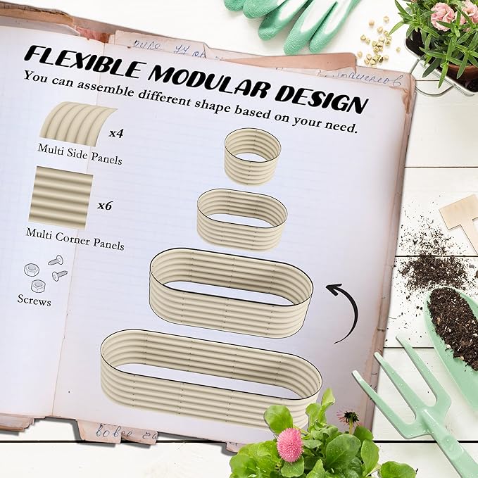 6.5' x 2' x 1.4' Galvanized Raised Garden Bed Kit Outdoor Metal Elevated Planter Box with Safety Edging Easy DIY Stock Tank for Growing Flowers Herbs Vegetables Cream