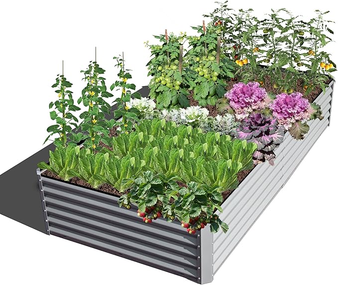 Domi Raised Garden Beds Outdoor 6x3x1.5Ft Thickening Tall Metal Rectangular Deep Root Box Planter for Vegetables Flowers Herbs and Succulents 1.5 Deep w/ 192 Gallon Capacity - Silvery