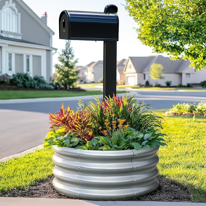 KING BIRD Raised Garden Bed Galvanized Round Planter Box Outdoor for Gardening Plants Vegetables Flowers Silver 24x24x12 in 2 Packs