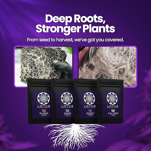 Lotus Nutrients Intro Pack - 4-Part Sample Kit with Grow Bloom Boost &amp Cal/Mag - Powdered Plant Nutrients for Hydroponics Coco Coir &amp Soil - Trial Size for Indoor &amp Outdoor Growers