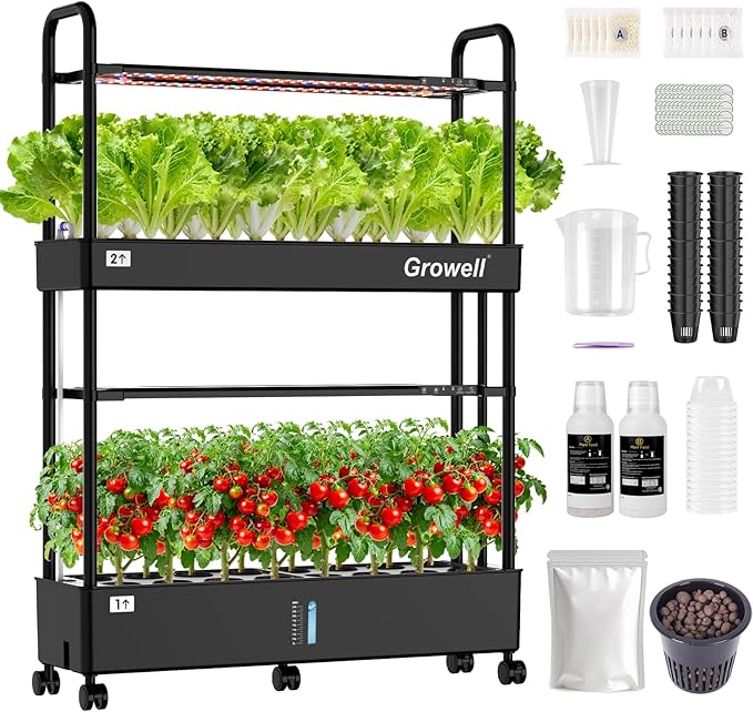 Large Basket Hydroponics Growing System Kit 32 Pods Vertical Hydroponic Garden with 2 Grow Light Modes Auto Circulating Water System 32L Indoor Gardening System for Herb Vegetable Fruit