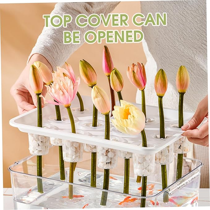 Hydroponic Planter Box 12-Hole Transparent Aquaponics Growing System with Green Lid for Home Balcony or Desktop Decor.