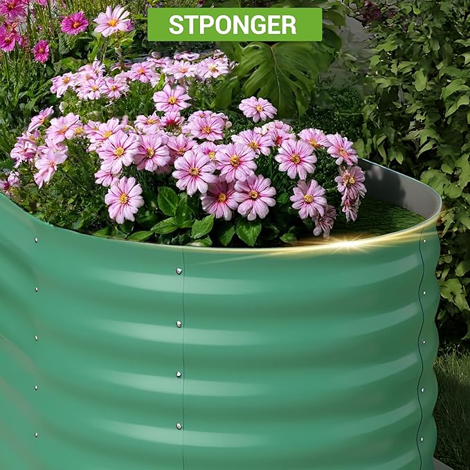 IDEALHOUSE 4x2x2 Ft Galvanized Metal Raised Garden Bed 24-Inch Tall Outdoor Planter Box for Vegetables Flowers &amp Herbs Rust-Resistant Garden Beds for Backyard Patio or Balcony Green