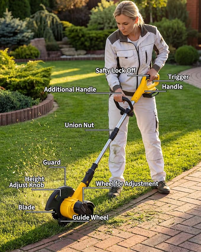 20V Cordless Lawn Edger 9-Inch Blade 4.0Ah Battery Powered Edger Lawn Tool with Dual Wheels 3 Depth Settings LawnTrencher for Yard Garden Patio Driveway Lawn and Sidewalk