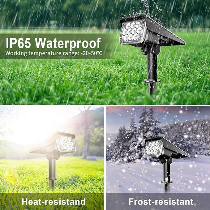 LED Solar Light Outdoor Graden Spotlights IP65 Waterproof Powered Security Landscape Lights Auto On/OffIn-ground/Wall Lampfor Garden/Patio/Driveway/Pond/Deck(White2PCS (3w-5.5V))