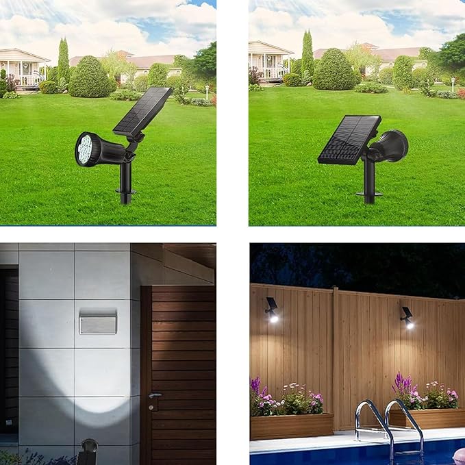 Warm WhiteOutdoor Solar Spotlight 30 LEDs Solar Lights Auto On/Off with 3 Modes IP65 Waterproof Landscape Lighting Garden2Pack