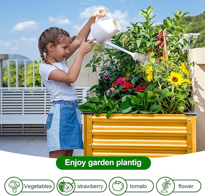 Land Guard Galvanized Raised Garden Bed with Legs Galvanized Planter Raised Garden Boxes Outdoor(Yellow)