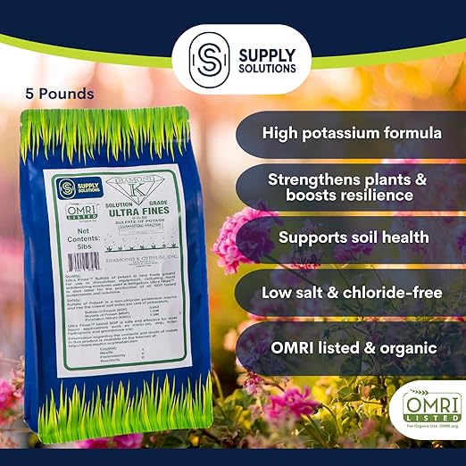 Supply Solutions Sulfate of Potash 0-0-50 - Organic Potash Fertilizer - Suitable for Fertigation Drip Systems Foliar Hydroponics Greenhouse Use - Ideal for Flowers Fruits Gardens (5 Pounds)