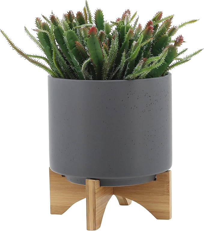 S2 810 Planter W Wood Stand Matte Gray