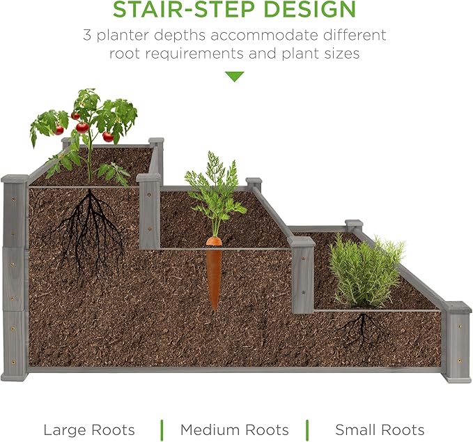 Best Choice Products 3-Tier Fir Wood Raised Garden Bed Planter Kit for Plants Herbs Vegetables Outdoor Gardening w/Stackable &amp Flat Arrangement Easy Assembly - Gray