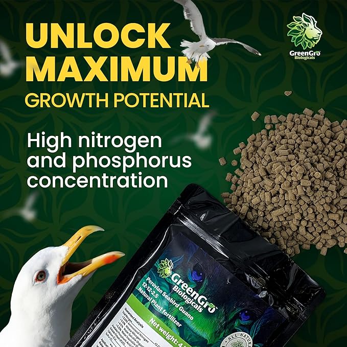 GreenGro Peruvian Seabird Guano Organic Plant Fertilizer with Nutrients for Indoor and Outdoor Plants Hydroponic Gardens Soil Mix and Compost Tea