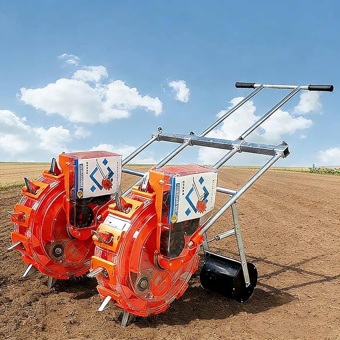 Garden Push Seeder Handheld Roller Seeding Machine Two-Wheeled Precision Manual Roller Seeding Machine with 12 Nozzles Depth Adjustment