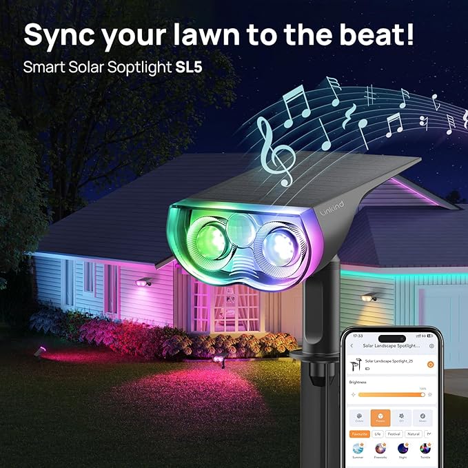 Linkind Solar Lights Outdoor 60 LEDs 30% Conversion Rate Smart Solar Spotlight SL5
