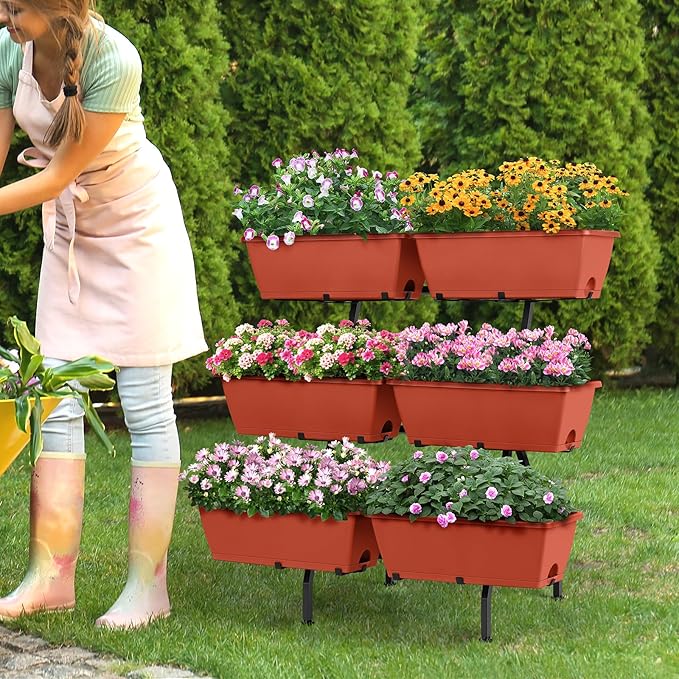 Raised Garden Beds Vertical Garden Planters Indoor Outdoor Standing Raised Planter Box with Legs Plastic Raised Bed Tiered Planter Boxes Elevated Herb Flower Beds for Vegetables Balcony Patio Red