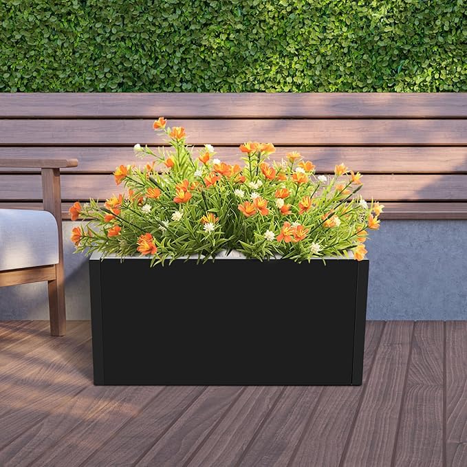 25 L x12 W x12 H Metal Flower Boxes Planter Boxes Outdoor Raised Garden Bed Indoor Outdoor Planting Bed Black Rectangle Planter Box for Patios Lawn Yard Decor Storage