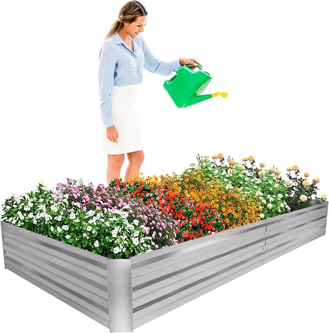 Galvanized Garden Bed Outdoor Raised Garden Bed for Vegetables Flowers and Herbs Planting Boxes Metal Planter Boxes Large Galvanized Steel Raised Bed Kit 8x4x1ft Planter Raised Beds
