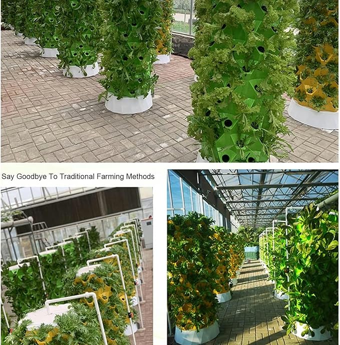 Hydroponics Tower Indoor Garden Hydroponic Growing System Soilless Cultivation Garden Tower Aeroponics Growing Kit for Herbs Fruits and Vegetables48holes