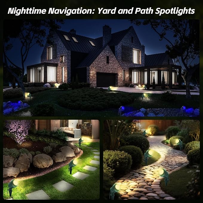 Spotlight Outdoor – 120V Plug-in 2700K Warm White LED Landscape Spot Lights with RGB 3 Lenses for Yard Garden Lawn&ampTree Decor IP67 Waterproof Perfect for Holidays&ampEveryday (2 Pack Green)