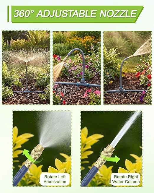 Drip Irrigation System 360° Adjustable - 2026 Upgraded 50FT Garden Watering System with 16 Nozzles and 90° Elbow Greenhouse Drip Irrigation Kit for Garden Yard Lawn Plants 5/16in HDPE Hose(Gray)