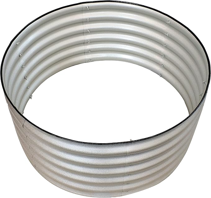 Sunnydaze 35.5-Inch Round Metal Raised Garden Bed - Galvalume Steel Garden Bed with Rubber Edge Trim - Silver