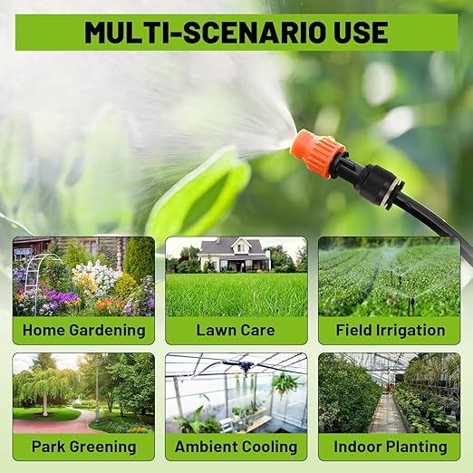 100-Foot Drip Irrigation System - 16 Copper Nozzles + T-Connectors for Gardens Lawns Plants and Hydroponics - Quick-Connect Watering Kit