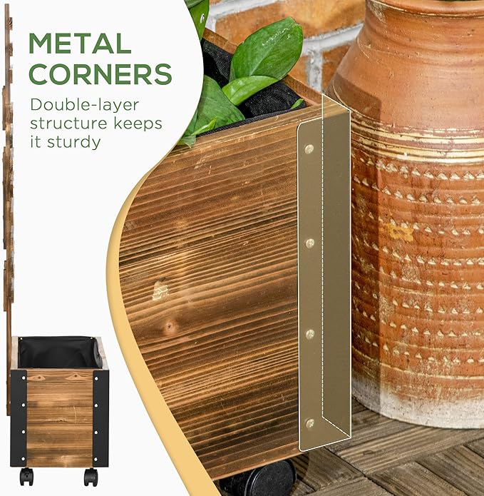 Raised Garden Bed with Trellis 58 Outdoor Wooden Planter Box with Wheels for Vine Plants Flowers Climbing and Planting Brown