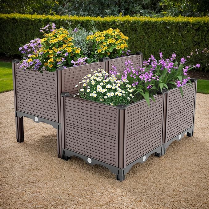 31.5x31.5x19.6in Raised Garden Beds Outdoor Polypropylene Planter Boxes Outdoor for Vegetables Flowers Herbs GBox with Drain Outlet Heat and Frost Resistance 440lb Capacity