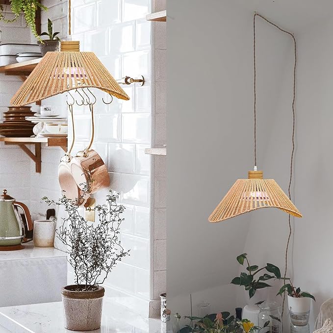 Boho Plant Growing Light by Remote Control with Integrated Circulating Fan Plug-in Twine Braiding Cord Full-Spectrum Fan Lamp Timer Swag Hanging Dimmable for Indoor Planting Portable 30W