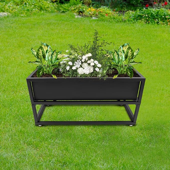 Raised Garden Bed Standing Metal Growing Bed Planter Box Stand with Legs for Backyard Patio Balcony Outdoors or Indoors (28.74 * 12.2 * 14in)