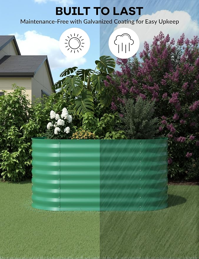 2 PCS Metal Raised Garden Beds Outdoor Galvanized Steel Planter Box for Flowers Vegetables Rust-Resistant Garden Box Easy Assembly Raised Beds Durable Planters for Outdoor Plants Green