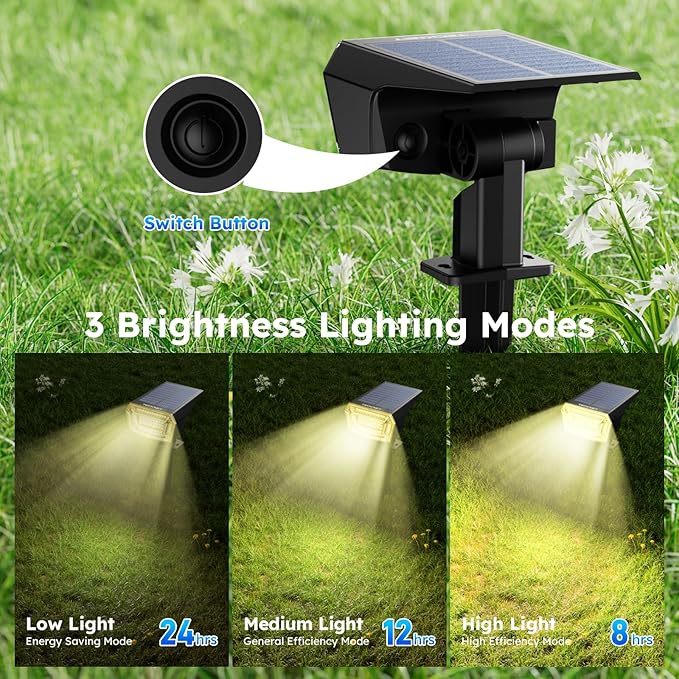 TECKNET Spot Lights Outdoor with 59 LED 6 Pack Solar Lights Outdoor Waterproof IP65 Auto On/Off Solar Spot Lights 3 Lighting Modes Solar Powered Garden 2-in-1 Solars Landscape Light (Warm White)