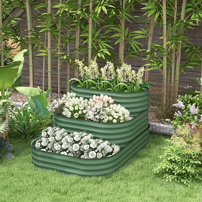 3-Tier Galvanized Steel Raised Garden Bed Kit 62.25 X 43 X 32.25 3 Combining Planter Boxes