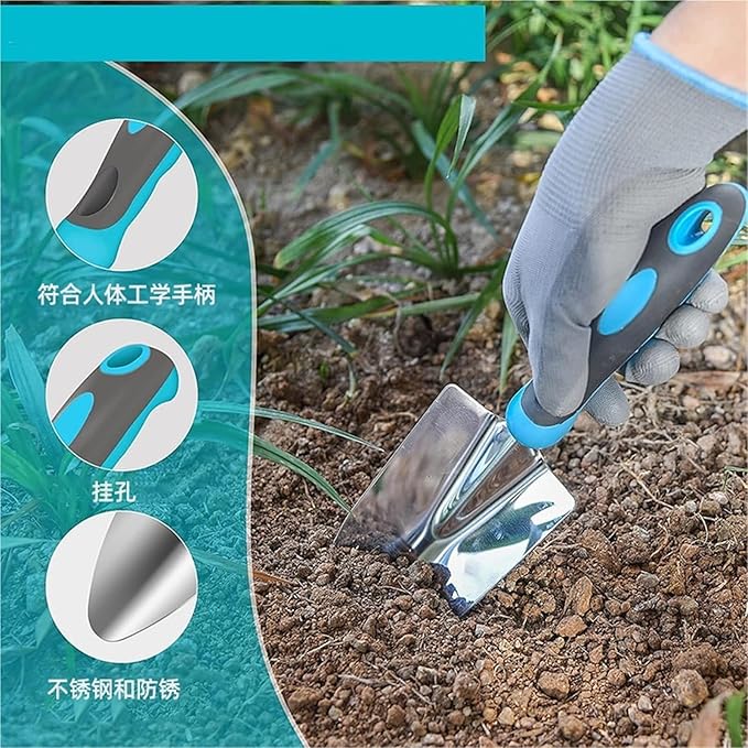 Garden Tool Set 7 Pieces Heavy Duty Stainless Steel Hand Tools with Storage Bag Gloves Large Shovel transplanting Spade Rooter Pruning Knife