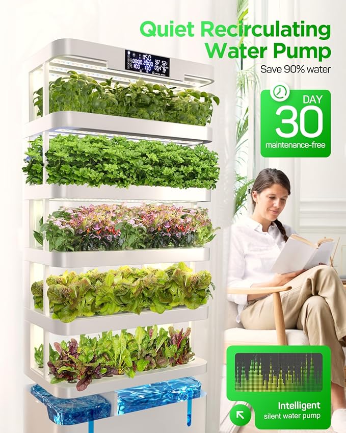 Woolooloo Large Hydroponics Growing System Kit 5-Tier Indoor Herb Garden with Smart Climate Control Auto Misting Full Spectrum Grow Light Vertical Hydroponic System for Home or Commercial