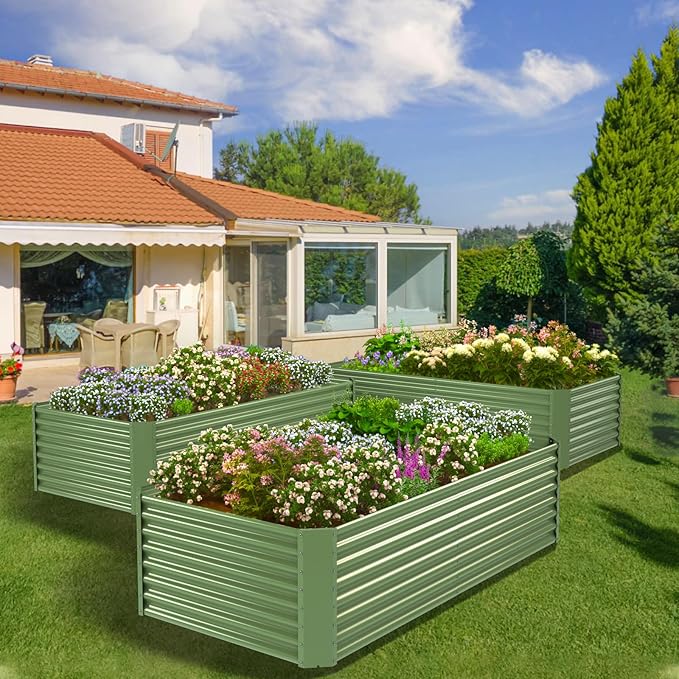 FRIZIONE 8FT(L)×4FT(W)×2FT(H) Raised Garden Bed Outdoor for Flower Garden Planter Box for Vegetable Raised Garden Beds for Herb Succulent Light Green