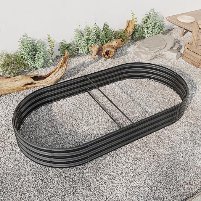 LICOME Large Raised Garden Bed Galvanized Metal Planter Box Outdoor 70.8 x 35.4 Oval Garden Beds Easy Assembly Raised Beds for Gardening (Black + 88.99 x 44.68 x 11.42 inches)