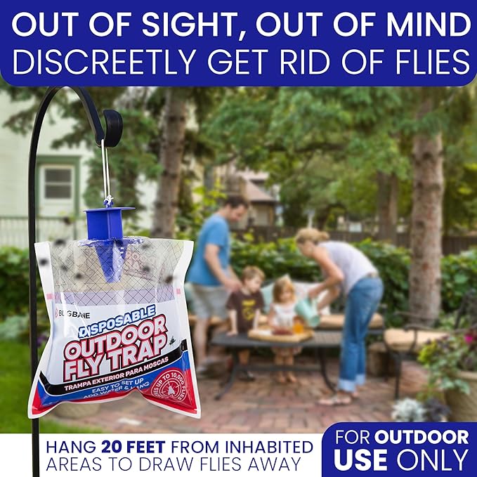 Fly Traps Outdoor Fly Trap for Patio. 9 Non-Toxic Pre-Baited Flies Bags Outdoor Disposable. Hanging Bug Catchers for All Filth Flies Killer for Outside Bug Control in Yard Horse Ranch Trash Can