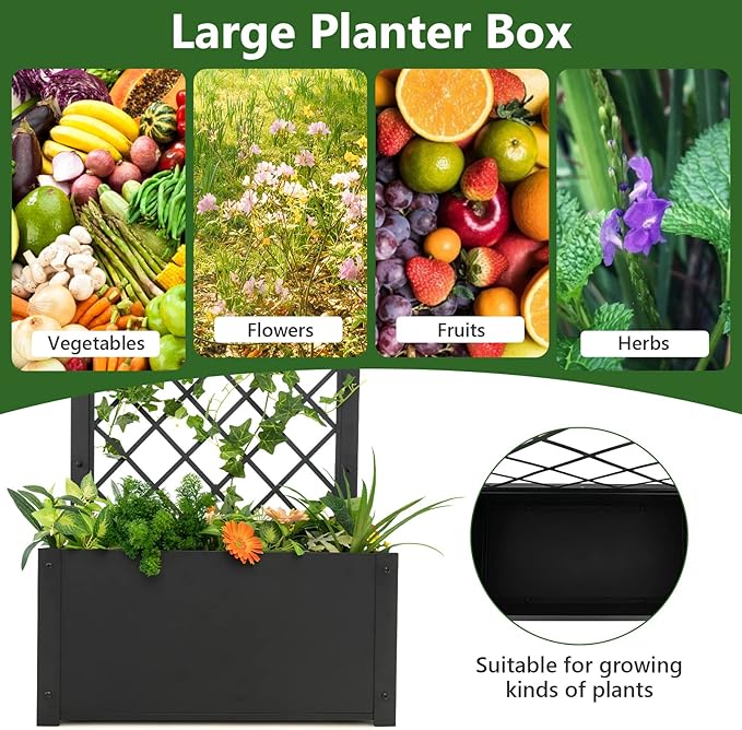 Giantex Raised Garden Bed with Trellis 44 Metal Vertical Planter with Garden Trellis Diamond Lattice for Vine Plant Flower Climbing Indoor &amp Outdoor Use for Yard Garden Balcony