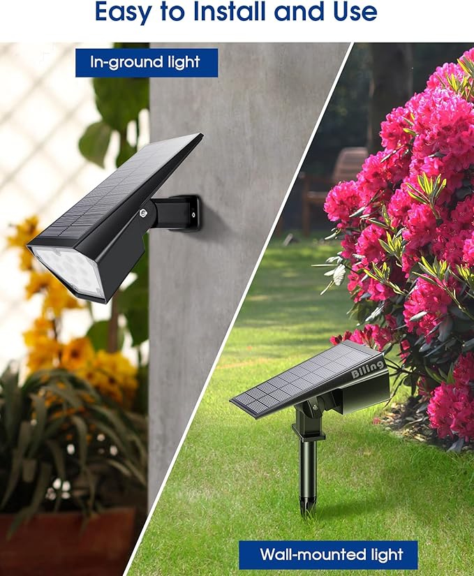 Biling Solar Spot Lights Outdoor 2-in-1 Solar Landscape Lights 12 LED Bulbs Solar Powered Lights IP67 Waterproof Adjustable Wall Light for Patio Pathway Yard Garden Driveway Pool - White(6 Pack)