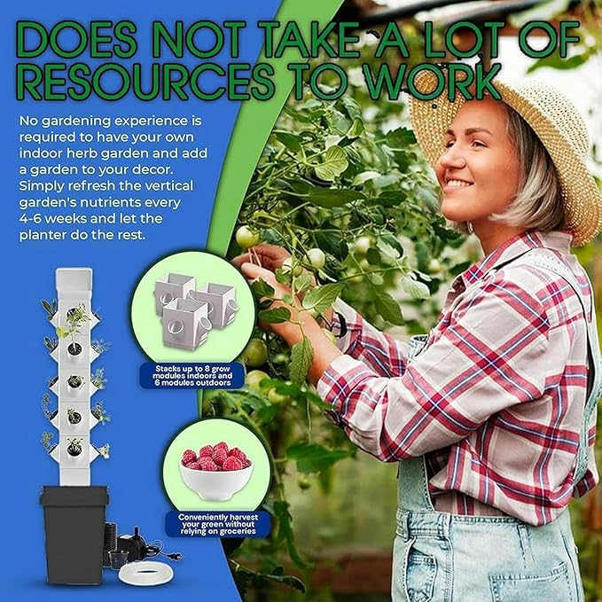 Hydroponic Tower for Garden Pot of 12/16/20/24 Holes Hydroponic Culture Moisturizing Pump + Timer + Adapter for Herbal Network Pots