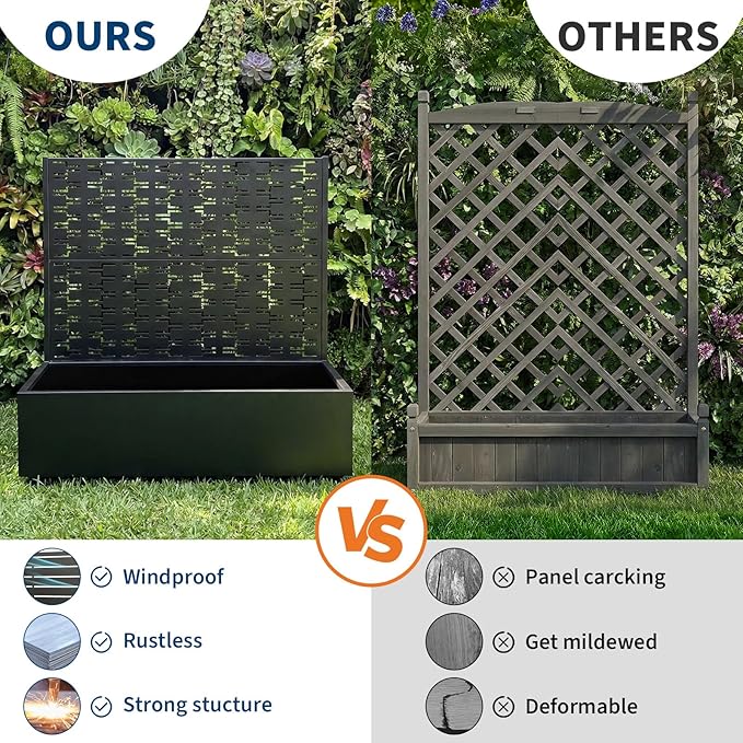Metal Raised Garden Bed with Trellis &amp Privacy Screen 47.1x47x16 Galvanized Metal Planter Box with Wheels for Patio Balcony Planter Box with Drainage Holes for Climbing Plants Flowers Vegetab