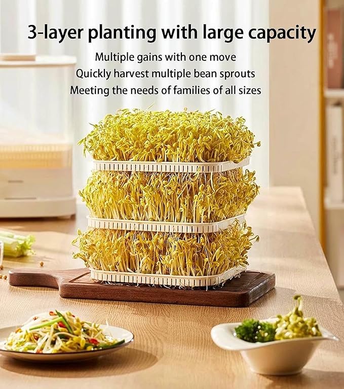 Smart Automatic Bean-Sprouts MachineWater-Circulation Sprayes 3 Layer Large Capacity Seed-Sprouter KitsLed Display Time 1.5l Water Tank Be