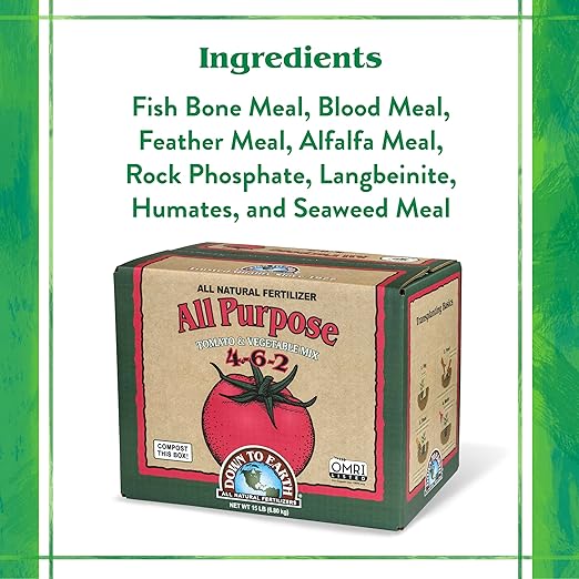 Down To Earth All Natural Fertilizers Organic All Purpose Tomato &amp Vegetable Mix - Plant Food for Tomatoes Peppers Herbs and Flowers 4-6-2 15 lb