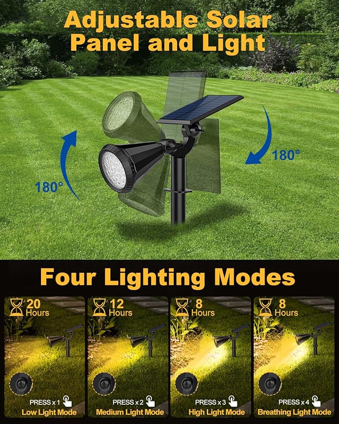 Solar Spot Lights Outdoor 8 Pack Outdoor Solar Lights for Yard 4 Lighting Mode Solar Landscape Spotlights with Auto On/Off 2-in-1 Waterproof Wall Lights for Garden Walkway (Warm White)