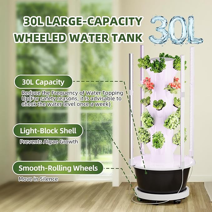 SPECILITE Hydroponics Growing System Kit with Full-Spectrum Grow Light Movable Hydroponic Tower with 5 Tiers 20 Pods Vertical Indoor Gardening System with Pump &amp Timer for Vegetables Fruits He
