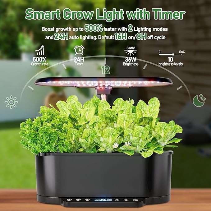 SPECILITE Hydroponics Growing System Kit with 30” Height 15 Pods Herb Garden with 36W Grow Light Auto Timer &amp Pump System APP &amp WiFi Controlled Smart Indoor Garden for VegetablesKitchen &a