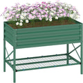 Outsunny Raised Garden Bed with Galvanized Steel Frame Storage Shelf and Bed Liner Elevated Planter Box with Legs for Vegetables Flowers Herbs Green